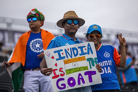 Indian supporters with placard at Westbury stadium